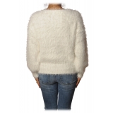 Patrizia Pepe - Sweater Round Neck in Hairy Yarn - White - Pullover - Made in Italy - Luxury Exclusive Collection