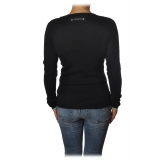 Patrizia Pepe - Crew-Neck Sweater with Opening on the Front - Black - Pullover - Made in Italy - Luxury Exclusive Collection