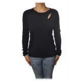Patrizia Pepe - Crew-Neck Sweater with Opening on the Front - Black - Pullover - Made in Italy - Luxury Exclusive Collection