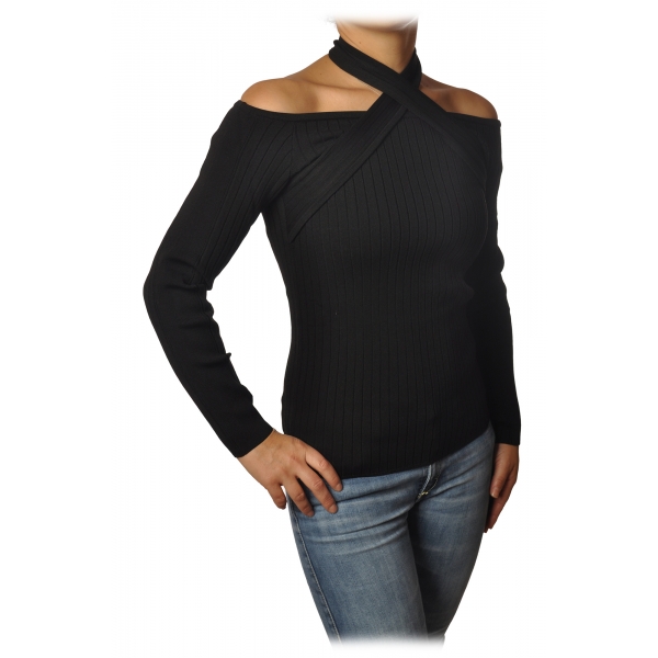 Patrizia Pepe - Sweater Nude Shoulders Crew-neck Detail - Black - Pullover - Made in Italy - Luxury Exclusive Collection