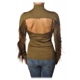 Patrizia Pepe - Sweater with Removable Feather Insert - Camel - Pullover - Made in Italy - Luxury Exclusive Collection
