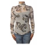 Patrizia Pepe - Long-Sleeve T-Shirt Tulle Model Pattern - Dragon Pattern - T-shirt - Made in Italy - Luxury Exclusive Collection