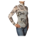 Patrizia Pepe - Long-Sleeve T-Shirt Tulle Model Pattern - White/Dragon - T-shirt - Made in Italy - Luxury Exclusive Collection