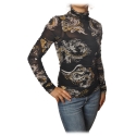 Patrizia Pepe - Long-Sleeve T-Shirt Tulle Model Pattern - Black/Dragon - T-shirt - Made in Italy - Luxury Exclusive Collection