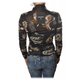 Patrizia Pepe - Long-Sleeve T-Shirt Tulle Model Pattern - Black/Dragon - T-shirt - Made in Italy - Luxury Exclusive Collection