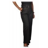 Patrizia Pepe - High Waist Wide Leg Trousers with Belt - Black - Trousers - Made in Italy - Luxury Exclusive Collection