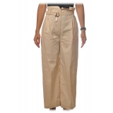 Patrizia Pepe - High Waist Wide Leg Trousers with Belt - Sand - Trousers - Made in Italy - Luxury Exclusive Collection