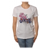Patrizia Pepe - T-shirt Girocollo con Stampa e Strass - Bianco - T-Shirt - Made in Italy - Luxury Exclusive Collection