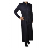 Patrizia Pepe - Long Model Dress with Shirt Collar - Indigo - Dress - Made in Italy - Luxury Exclusive Collection