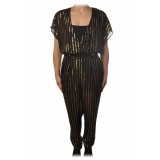 Patrizia Pepe - Jumpsuit Model Wide Trousers in Pinstripe - Black/Gold - Dress - Made in Italy - Luxury Exclusive Collection