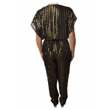 Patrizia Pepe - Jumpsuit Model Wide Trousers in Pinstripe - Black/Gold - Dress - Made in Italy - Luxury Exclusive Collection