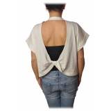 Patrizia Pepe - Sweatshirt Short Sleeve with Opening on the Back - White - T-shirt - Made in Italy - Luxury Exclusive Collection
