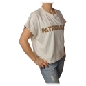 Patrizia Pepe - Felpa Over Manica Corta con Apertura sul Retro - Bianco - T-Shirt - Made in Italy - Luxury Exclusive Collection