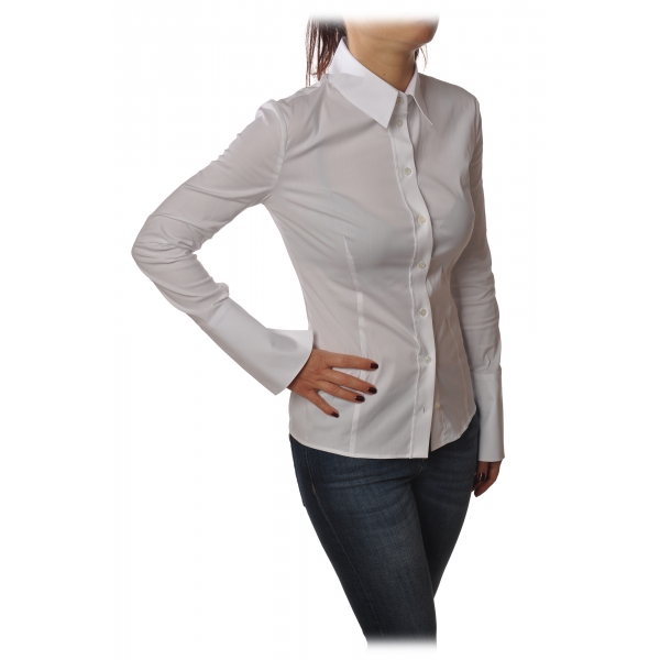 Patrizia Pepe - Long Sleeve Shirt with Visible Buttons - White - Shirt - Made in Italy - Luxury Exclusive Collection