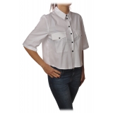 Patrizia Pepe - 3/4 Sleeve Shirt with Buttons in Contrast - White - Shirt - Made in Italy - Luxury Exclusive Collection
