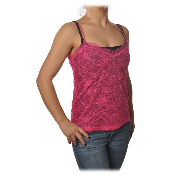 Patrizia Pepe - V-neck Tank Top in Stretch Lace - Fuxsia - T-shirt - Made in Italy - Luxury Exclusive Collection