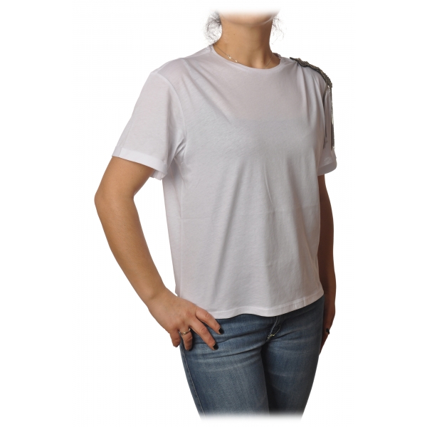 Patrizia Pepe - T-shirt Round-Neck Model with Brooch Detail - White - T-shirt - Made in Italy - Luxury Exclusive Collection