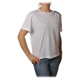 Patrizia Pepe - T-shirt Girocollo con Dettaglio Spilla - Bianco - T-Shirt - Made in Italy - Luxury Exclusive Collection
