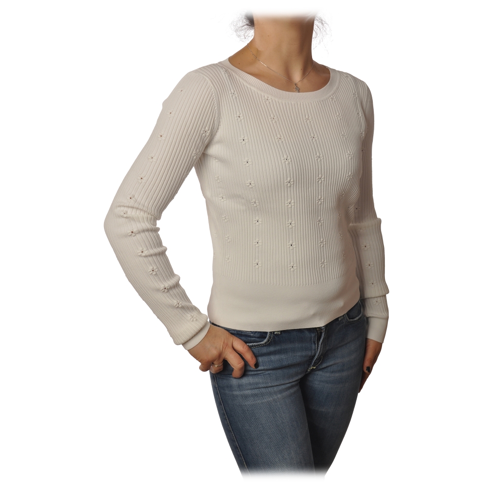 Patrizia Pepe - Crew-neck Ribbed Sweater - White - Pullover - Made in ...
