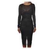 Patrizia Pepe - Tight Sheath Dress in Transparent Fabric with Slip - Black - Dress - Made in Italy - Luxury Exclusive Collection