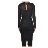Patrizia Pepe - Tight Sheath Dress in Transparent Fabric with Slip - Black - Dress - Made in Italy - Luxury Exclusive Collection