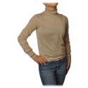 Patrizia Pepe - High Collar Sweater in Laminated Yarn - Beige - Pullover - Made in Italy - Luxury Exclusive Collection