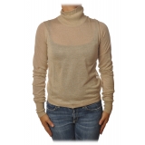 Patrizia Pepe - High Collar Sweater in Laminated Yarn - Beige - Pullover - Made in Italy - Luxury Exclusive Collection