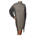 Pinko - Dress Miraggio with Mock Neck and Fringes - Pearl Grey - Dress - Made in Italy - Luxury Exclusive Collection
