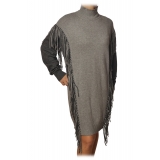 Pinko - Mock Neck Dress with Fringes - Pearl Grey - Dress - Made in Italy - Luxury Exclusive Collection