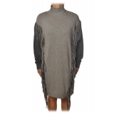 Pinko - Mock Neck Dress with Fringes - Pearl Grey - Dress - Made in Italy - Luxury Exclusive Collection