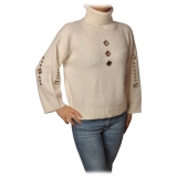 Pinko - Sweater Guyana High Neck Oversized with Studs - White - Sweater - Made in Italy - Luxury Exclusive Collection