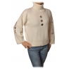 Pinko - Sweater Guyana High Neck Oversized with Studs - White - Sweater - Made in Italy - Luxury Exclusive Collection