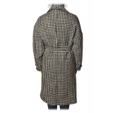 Pinko - Coat Alluvione1 Double Breasted Oversized - Black/White - Jacket - Made in Italy - Luxury Exclusive Collection