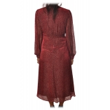 Pinko - Giovanni Dress Midi in Devorè Fabric - Bordeaux - Dress - Made in Italy - Luxury Exclusive Collection