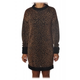 Pinko - Mini Dress in Laminated Leopard Knit - Copper/Black - Dress - Made in Italy - Luxury Exclusive Collection