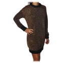 Pinko - Mini Dress Pressione in Laminated Leopard Knit - Copper/Black - Dress - Made in Italy - Luxury Exclusive Collection