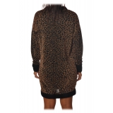 Pinko - Mini Dress in Laminated Leopard Knit - Copper/Black - Dress - Made in Italy - Luxury Exclusive Collection