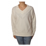 Pinko - Sweater Mozambico Oversized with V-neck - White - Sweater - Made in Italy - Luxury Exclusive Collection