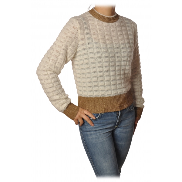 Pinko - Sweater Asciutto in Wool Squared Fantasy - White/Beige - Sweater - Made in Italy - Luxury Exclusive Collection