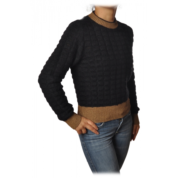 Pinko - Sweater Asciutto in Squared Wool - Black/Beige - Sweater - Made in Italy - Luxury Exclusive Collection