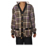 Pinko - Cardigan Rain with Long Sleeve and Gold Buttons - Brown/Purple - Sweater - Made in Italy - Luxury Exclusive Collection