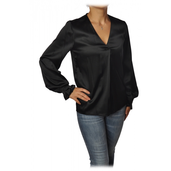Pinko - Blouse Renzo with Long Sleeve and V-neck in Silk - Black - Shirt - Made in Italy - Luxury Exclusive Collection