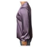 Pinko - Blouse Renzo with Long Sleeve and V-neck in Silk - Purple - Shirt - Made in Italy - Luxury Exclusive Collection