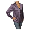 Pinko - Blouse Renzo with Long Sleeve and V-neck in Silk - Purple - Shirt - Made in Italy - Luxury Exclusive Collection