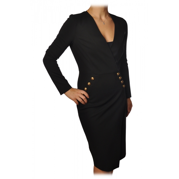 Pinko - Sheath Dress Quintino with Long Sleeve and V-neck - Black - Dress - Made in Italy - Luxury Exclusive Collection