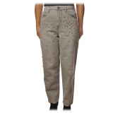 Pinko - Boyfriend Jeans Maddie8 in Gray Canvas with Strass - Gray - Trousers - Made in Italy - Luxury Exclusive Collection