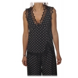 Pinko - Top Semolino1 V-neck in Pois Pattern - Black - Top - Made in Italy - Luxury Exclusive Collection