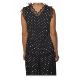 Pinko - Top Semolino1 V-neck in Pois Pattern - Black - Top - Made in Italy - Luxury Exclusive Collection