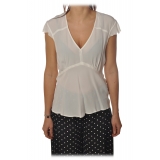 Pinko - Blouse Popcorn V-neck with Half Cap Sleeves - White - Shirt - Made in Italy - Luxury Exclusive Collection