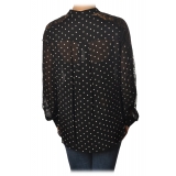 Pinko - Shirt Marronglace with Sleeves in Lace and Pois Pattern - Black - Shirt - Made in Italy - Luxury Exclusive Collection